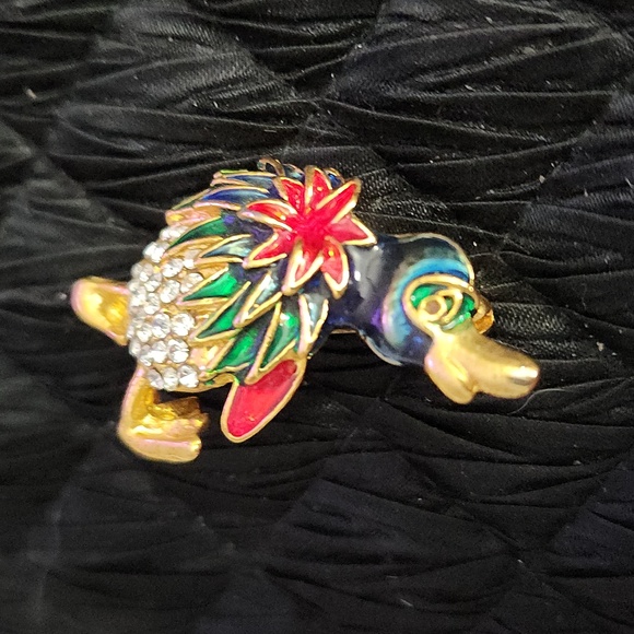 Cute Vintage penguin with red poinsettia. Rhinestones. - Picture 7 of 11